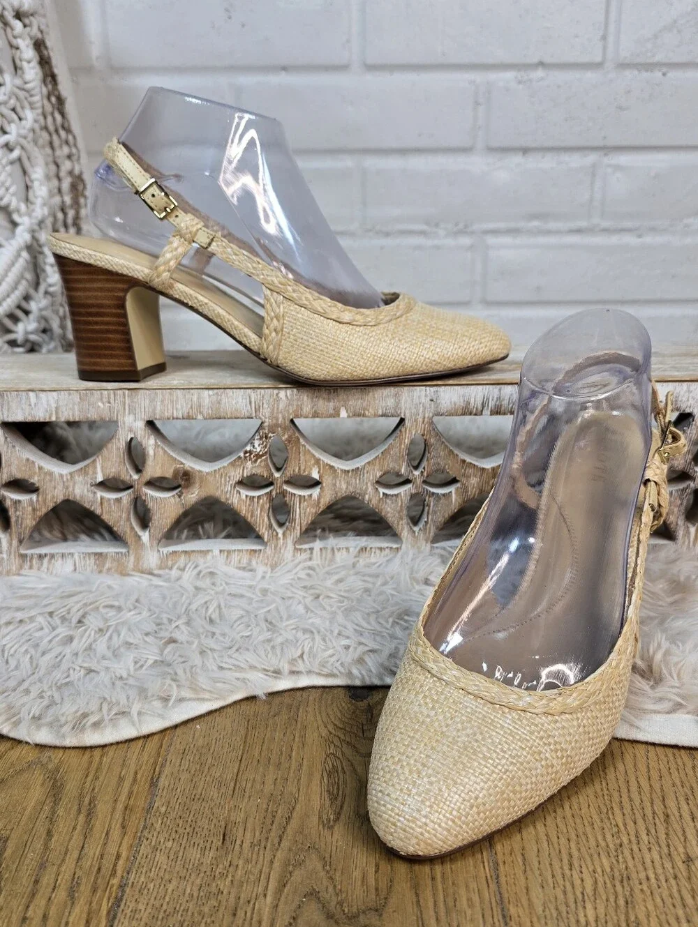Talbots Woven Slingback Block Heel Pumps in Natural Size 8.5